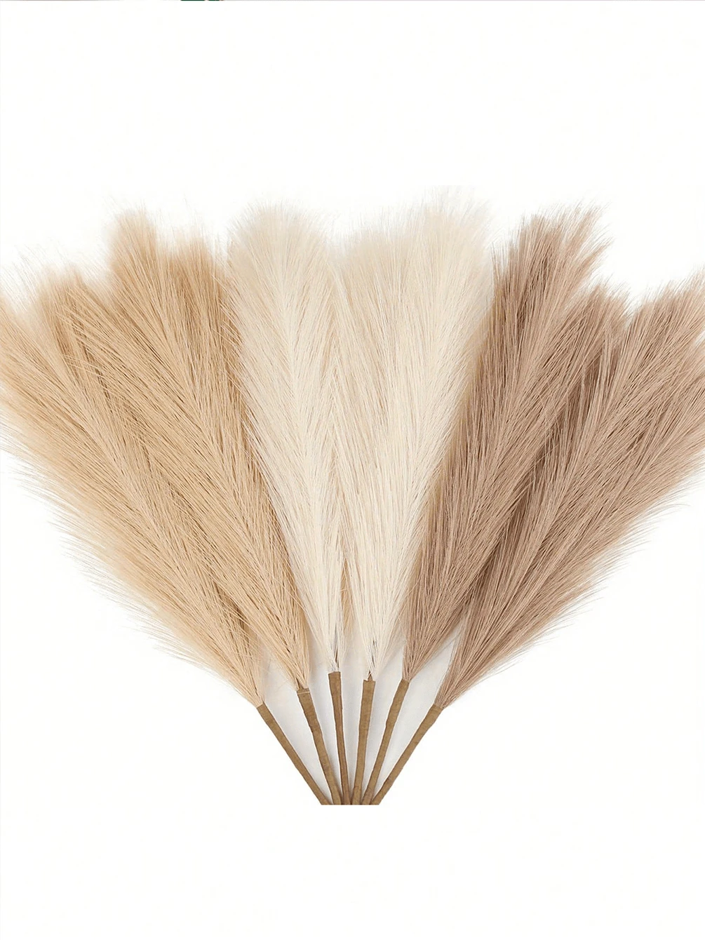 6 pièces / 15 pièces / 24 pièces / 26 pièces de roseau artificiel imitation pampas herbe en marron + beige + café clair. Fleurs artificielles moelleuses, plantes artificielles bohèmes, convient pour la décoration de mariage, de fête, de salon, de chambre, d'arrangement de vase, de décor photo DIY.