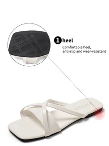 Wide Fit Friendly, Summer 2025 Women Wide Toe Flat Slides | Minimalist Criss-Cross Strap Slip-On | Lightweight Soft Sole Breathable Design | Soft Insole Beach & Daily Comfortable White Sandals - White - View 8