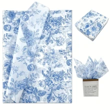 50 Sheets Blue Floral Tissue Gift Wrapping Paper - 14x20 Inch Chinoiserie Vintage Blue & White Peony Rose Design, High-Quality Durable Paper For Birthdays, Weddings, Parties, DIY Crafts, Bouquet Wrapping Paper, Special Occasion Decor, Elegant Packaging, Quality Craft Material - Multicolor - View 5