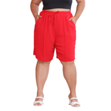 2-Piece Women's Bermuda Shorts Plus Size Duna Fabric Comfortable Fashion Kit - 黑色和紅色 - 查看 4