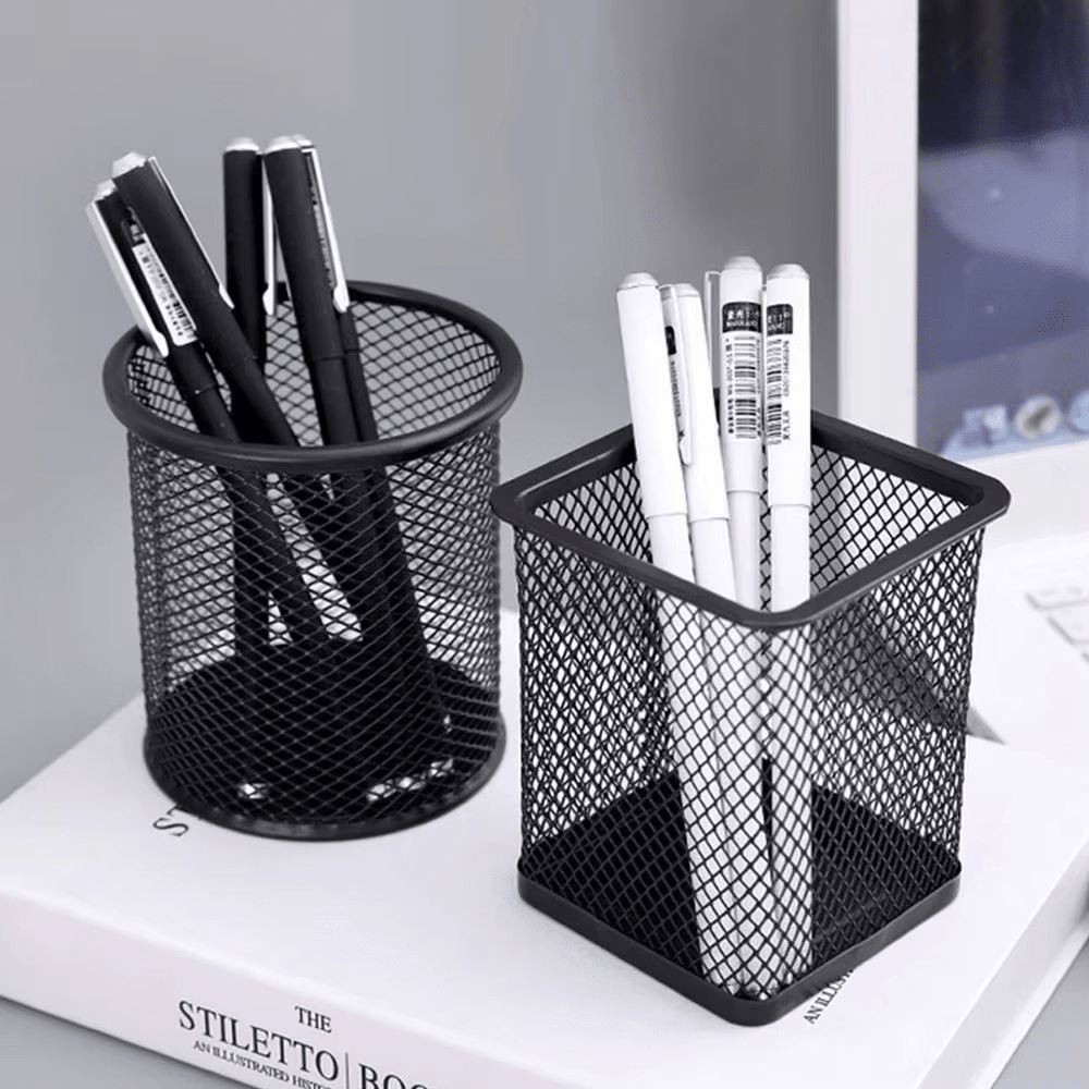 1pc Black Simple Grid Pen Holder, Stationery Pen Organizer, Creative & Fashionable Makeup Brush Holder