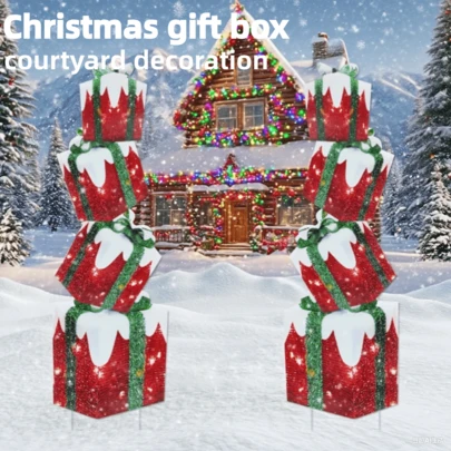 8 件圣诞庭院标志，带圣诞老人礼盒设计 - 耐用塑料户外草坪装饰，已安装，无需电源 - 节日圣诞老人主题，适合圣诞派对装饰