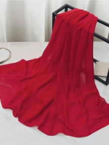 1 lenço hijab de chiffon de cor sólida, elegante faixa de cabeça, adequado para uso diário - Vermelho - Ver 1