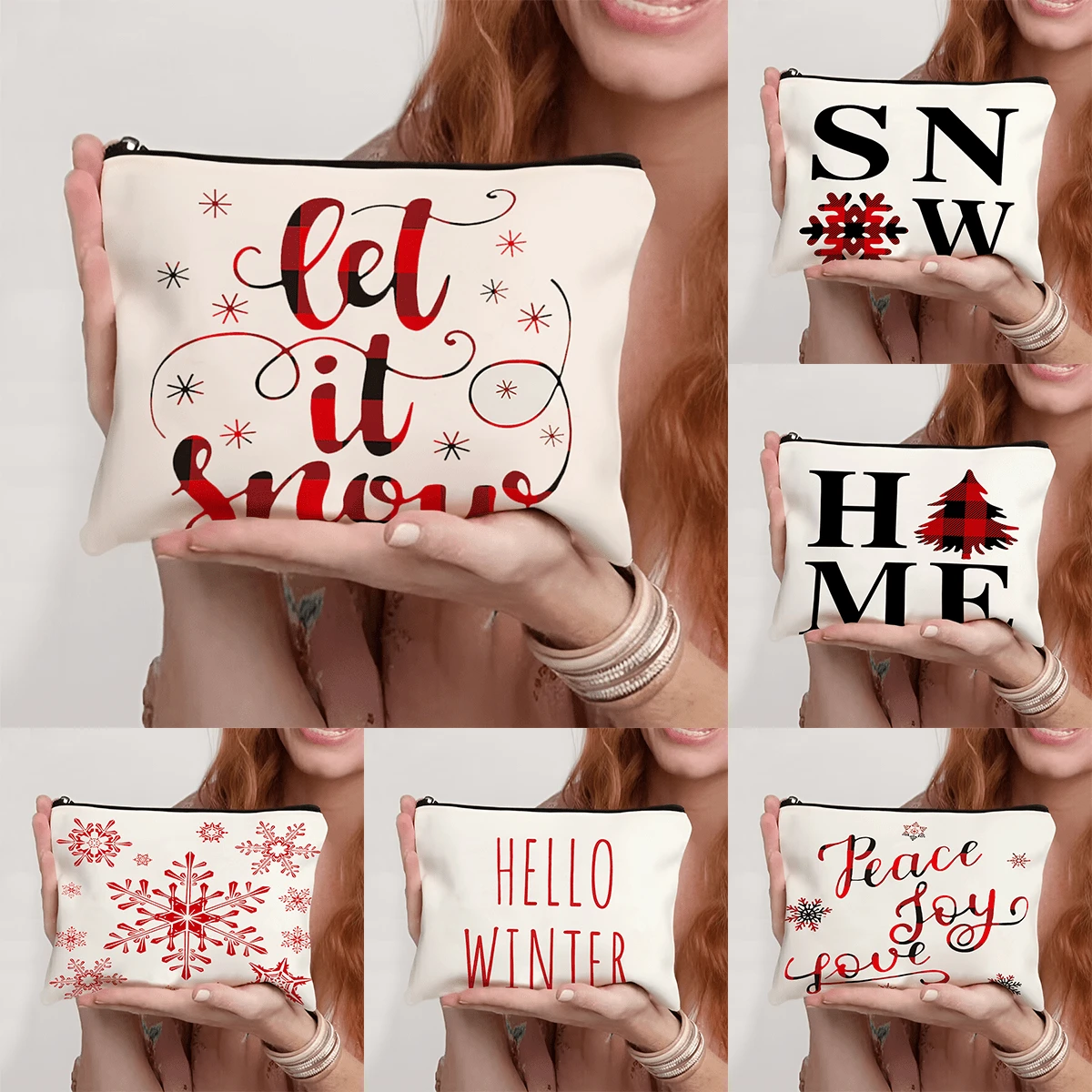 1 件圣诞礼物、印有圣诞元素的化妆包、旅行用礼品袋拉链袋、轻便储物袋、零钱包、拉链手拿包、化妆包化妆收纳包美容包化妆包、化妆包、度假收纳包旅行必需品假日化妆收纳包女士旅行包