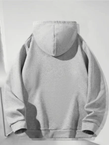 Customized Autumn Winter Personalized Men's Casual Loose Hoodie Sweatshirt - Add Your Own Images And Your Text Family /Selfie/Pet/Friend/Lover - Grey - View 3