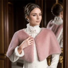 1 件女式象牙色仿皮毛狐狸毛披肩斗篷派对婚礼正式礼服外套 - 白色 - 查看 10