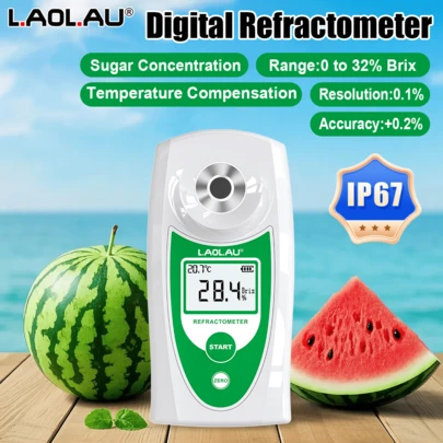 L.A.OL.A.U 1pc Digital Refractometer Brix Meter Sugar Content Measuring Instrument Fruit Juice Beverage Wine Beer 0-32% Range