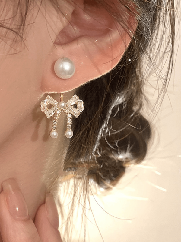 1 Pair Cute Bow Pearl Earrings, Suitable For Banquet And Wedding Wear