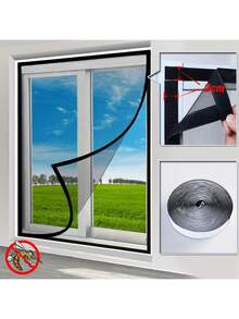 1 件自粘式防蚊网纱，防蚊虫网纱，无需钻孔即可轻松安装，隐形家用窗纱，易于清洁和拆卸