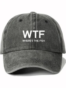 1 件（WHERE'S THE FISH）印花帽，男女情侣款弧形帽檐帽，户外休闲时尚防晒可调节棒球帽，卡车司机帽，日常使用太阳帽 - 彩色 - 查看 2