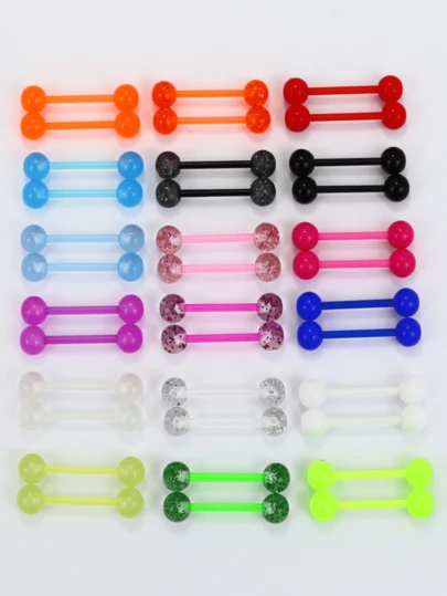 36pcs 14G Glow-In-The-Dark Flexible Acrylic Straight Barbell Retainer Set - Vibrant Unisex Body Piercing Jewelry For Music Festival And Party Enthusiasts - Simplistic, Hypoallergenic, And Comfortable Design For Tongue And Nipple Piercings