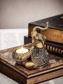 1 pieza Soporte de vela de elefante vintage dorado - Figura decorativa esculpida en posición sentada o acostada, soporte de luz de té para dormitorio, sala de estar, regalo de graduación o inauguración de la casa - Multicolor - Ver 10