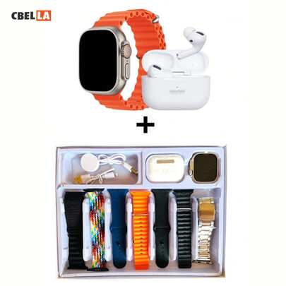 CasaBella Conjunto de reloj inteligente, equipado con auriculares Bluetooth, reloj inteligente, 7 correas, adecuado para hombres y mujeres, con carga inalámbrica y llamadas Bluetooth, admite monitoreo de 256 deportes, regalos de Halloween y Navidad