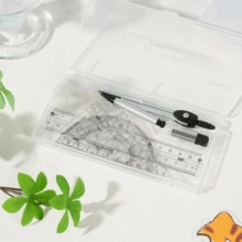 8 Piece Clear Plastic Geometric Compass & Ruler Set - Durable Drawing Tool Kit With Protractor, Triangle & Eraser For School & Art Projects