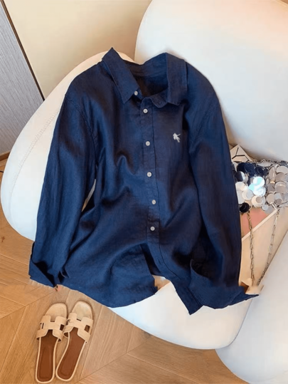 Camisa gráfica de manga larga de unicolor para mujer Vera Lane, de estilo casual de solapa única, de algodón rastreable y lino, con diseño de bolsillo, ropa de vuelta al colegio, estilo "Old Money" para mujeres, blusas elegantes para mujeres