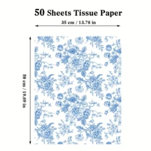 50 Sheets Blue Floral Tissue Gift Wrapping Paper - 14x20 Inch Chinoiserie Vintage Blue & White Peony Rose Design, High-Quality Durable Paper For Birthdays, Weddings, Parties, DIY Crafts, Bouquet Wrapping Paper, Special Occasion Decor, Elegant Packaging, Quality Craft Material - Multicolor - View 4