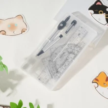 8 Piece Clear Plastic Geometric Compass & Ruler Set - Durable Drawing Tool Kit With Protractor, Triangle & Eraser For School & Art Projects