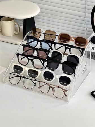 1pc Stylish Transparent Acrylic Eyeglass Storage Ladder Rack, Transparent Crystal-Style Eyeglass Storage & Display Case, Accessory Stand-Type Eyeglass Storage Box, Cosmetic & Nail Polish Organizer