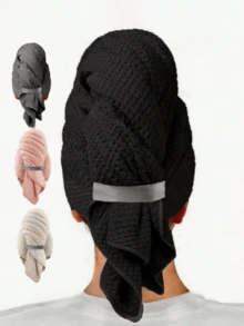 1条珊瑚绒菠萝纹理干发巾，加厚加长，速干，吸水性强，带松紧带，可作浴帽浴室装饰 - 彩色 - 查看 1