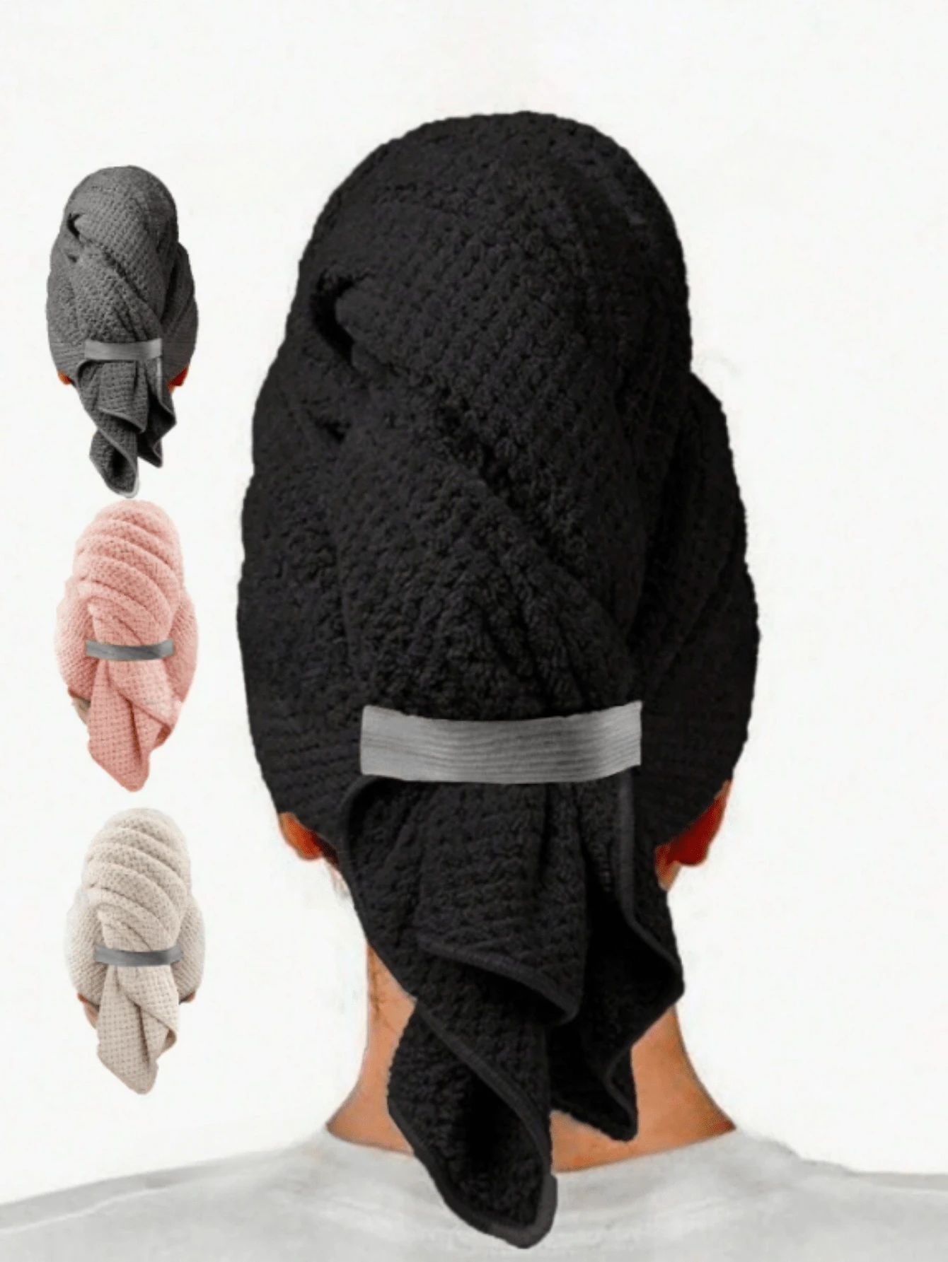 1条珊瑚绒菠萝纹理干发巾，加厚加长，速干，吸水性强，带松紧带，可作浴帽浴室装饰 - 彩色 - 查看 1