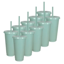 Paquete 10 Vasos Reusables Con Popote Para Bebidas Frías 24 Oz - Verde Pistache - Ver 2