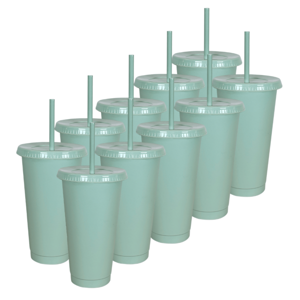 Paquete 10 Vasos Reusables Con Popote Para Bebidas Frías 24 Oz