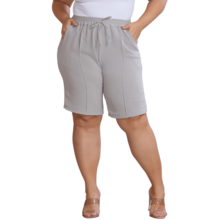 Kit 2pçs Bermuda Feminina Plus Size Tecido Duna Confortável Fashion - Preto e Cinza - Visão 5