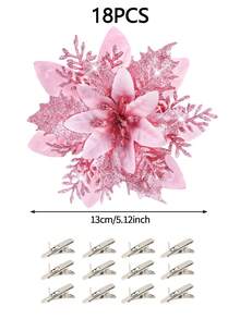 6/12/18/24pcs Artificial Christmas Flower Heads, Shiny Christmas Flowers, Suitable For Home, Wedding, Party, Christmas Tree, Wreath, DIY Holiday Decoration, Home Decor, Christmas Decoration, Room Decor - Christmas Flower Head 11 - View 12