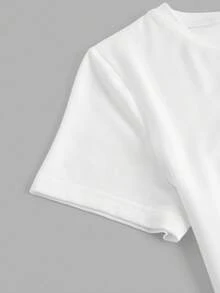 Camiseta de verano para mujer con patrón de corazones en blanco y negro, escote redondo, cómoda y casual. - Blanco - Ver 5