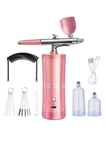 Convenience Wireless Airbrush Kit With Detachable Extended Hose, 0.3mm Dual-Action Spray Gun With 3 Bottles, Cleaning Brush Set, USB Power Cable, Mini Airbrush With 1000mAh Rechargeable Battery For Model Making, Nail Art, Automotive Painting, Beauty Sprays And DIY Crafts