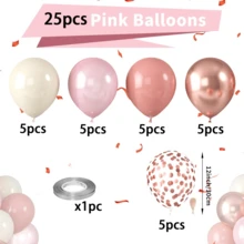 51/26pcs/Dusty Pink Blush Balloons, Retro Boho Pink Balloons Cream White Balloon Pearl Light Rose And Metallic Rose Gold Confetti Balloon For Girls Baby Shower Woman Birthday Wedding Party Decorations - Multicolor - View 9