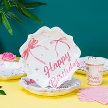 10pcs/25pcs Set Disposable Tableware, 7inch/9inch Pink Bow Flower Shaped Disposable Paper Plates Party Supplies Set, Happy Birthday Disposable Plates Cups And Napkins, Party Decorations, Disposable Party, Birthday Party Gathering, Gift Party, Celebration Decorations