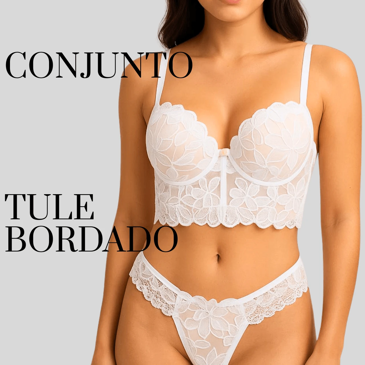 Elegant Cropped Lingerie Set Women's Cropped With Padded Tulle Embroidery Women's Cropped Corset With Underwire Non-Removable Padding Embroidery Push-Up Bra Fresh Breathable High Support Medium Support Women's Lingerie Set - 白色 - 查看 1