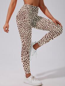 1pc Women High Waisted Shapewear Leggings, Summer Pants, Running Tights, Cycling Pants, Fitness Bottoms, Leopard Print, High Stretch, Soft & Breathable, Moisture-Wicking, Suitable For Gym Workout, Yoga, Pilates, Outdoor, Casual, Sports, Running, Exercise, Cycling, Tennis, Badminton, Soccer, Golf