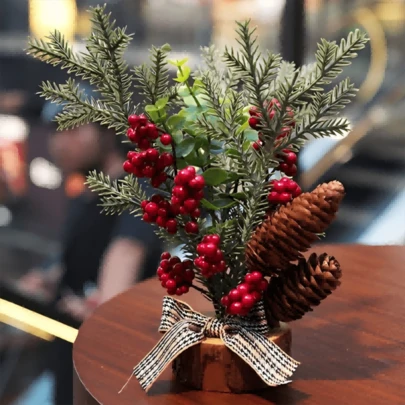 Small Desktop Christmas Tree Decorative Berry Reindeer Wooden Christmas Desk Decor For Desktop Home Holiday