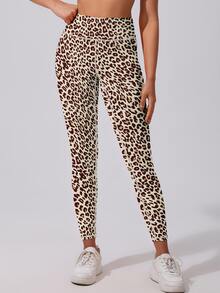 1pc Women High Waisted Shapewear Leggings, Summer Pants, Running Tights, Cycling Pants, Fitness Bottoms, Leopard Print, High Stretch, Soft & Breathable, Moisture-Wicking, Suitable For Gym Workout, Yoga, Pilates, Outdoor, Casual, Sports, Running, Exercise, Cycling, Tennis, Badminton, Soccer, Golf