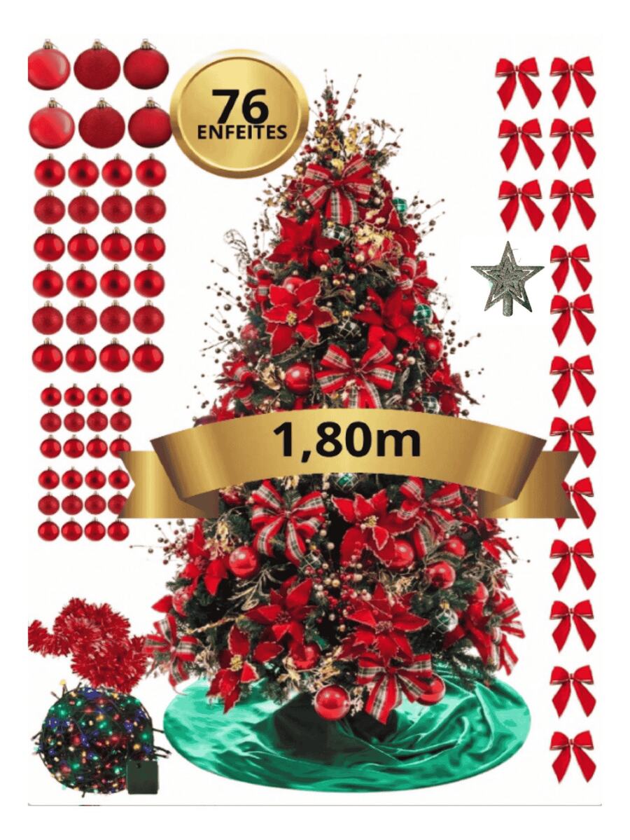 Giant Luxury Decorated Christmas Tree 180cm 750 Branches + 76 Ornaments - 綠色 - 查看 1