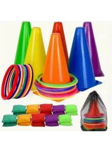 1 套彩色礼品套装，1 套彩色圆锥环组合套装，适合室内游戏和锻炼，或晴天户外聚会，成人派对用品和敏捷训练器材。