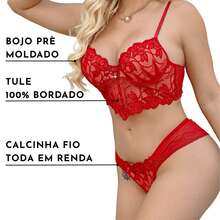 Elegant Cropped Lingerie Set Women's Cropped With Padded Tulle Embroidery Women's Cropped Corset With Underwire Non-Removable Padding Embroidery Push-Up Bra Fresh Breathable High Support Medium Support Women's Lingerie Set - 紅色 - 查看 4