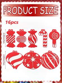 16pcs Christmas Red Candy Christmas Tree Decoration PVC Christmas Candy Decoration, Red Christmas Pendant, Candy String Pendant, Gingerbread Man Decoration, Festival Decoration, Christmas Tree Party Decoration.