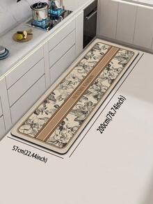 1pc Cream Floral & English Letter Pattern Vintage European Style Kitchen Absorbent Floor Mat/Carpet Set, Approx. 3mm Thick, Washable, Suitable For Kitchen, Bathroom, Entryway, Laundry Room, Study, Living Room, Bedroom, Hallway