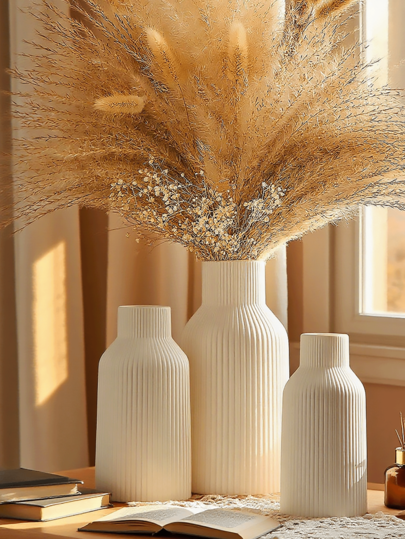 3pcs (Buy Two Get One Free For A Limited Time) White Resin Vase, Scandinavian Style White Vase, Dining Table Centerpiece, Bedroom Table, Shelf, Cute Bohemian Vase For Farmhouse, Entryway, Living Room, Office Decoration Home Decor Room Decor Flower Vase Glass Vase