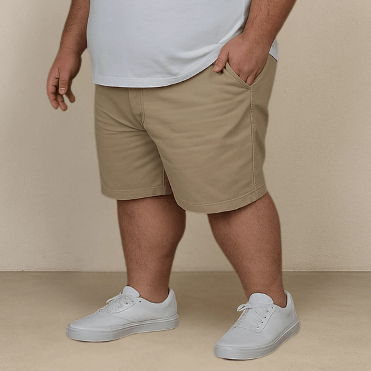 Men's Twill Bermuda Shorts Plus Size 48 To 58 Extra Large - Beige - View 1