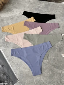 Kit 5 Seamless Panties Laser Ribbed Polyamide Seamless Comfortable Traditional - Multicolor - Ver 2