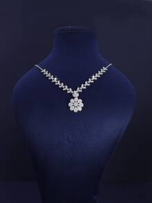 5pcs White Gold Plated Luxury Royal Style Sunflower Design Bridal Wedding Jewelry Set, Handset White Cubic Zirconia, Including Necklace, Bracelet, Earrings, Ring, Suitable For Daily Wear And Wedding Ceremony, Wedding Anniversary Gift - Sunflower - View 4