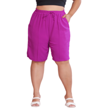 2-Piece Women's Bermuda Shorts Plus Size Duna Fabric Comfortable Fashion Kit - Preto e Fucsia - 查看 4