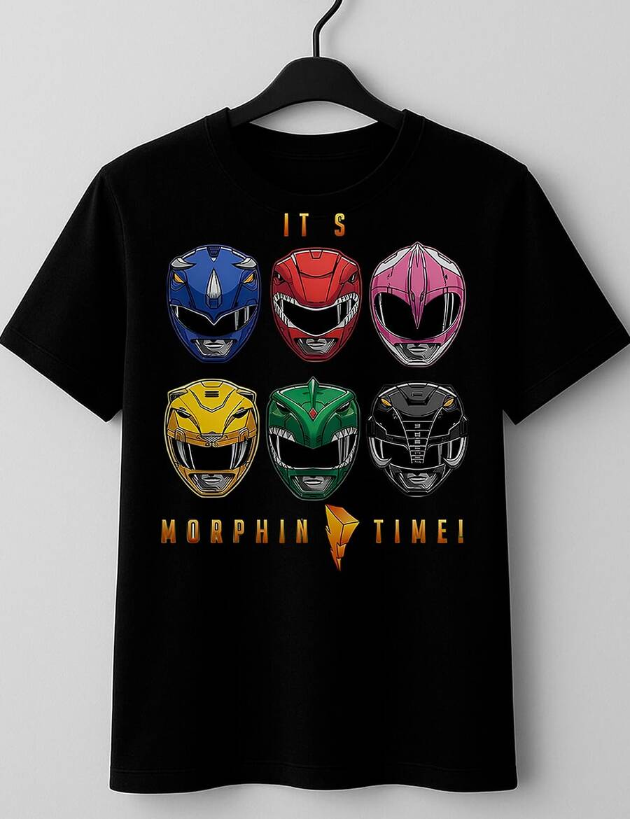 Power Rangers T-Shirt Drawing Series Movie Geek Nostalgia Blouse Shirt 100% Cotton Unisex Plus Size Japanese - màu đen - Xem 1