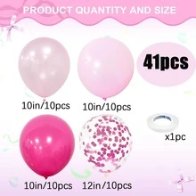 41/21pcs/Hot Pink Balloons, 10/12 Inch Pastel Pearl Pink Confetti Latex Balloons Set For Girls Women Birthday Party Wedding Baby Shower Baptism Valentines Anniversary Engagement Decorations - Multicolor - View 10