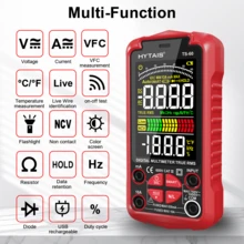 HYTAIS Digital Multimeter, Built-In Battery, Auto-Range Voltage Tester, Measures Voltage, Current, Capacitance, Resistance, Duty Cycle And Temperature, 6000 Counts, Black ABS Housing, Color LCD Display, Professional Electrical Test Instrument - Red - View 3