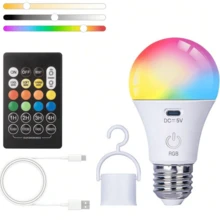 2 个智能遥控 RGB LED 灯泡，高容量电池，持久耐用，带遥控器，可充电 LED 灯泡，可拆卸，氛围灯，台灯，壁灯，球灯，应急灯，15 种彩色灯，USB 充电 LED 灯泡带挂钩 - 便携式高亮度，适用于卧室、客厅，可与遥控器一起使用，适用于各种灯具、户外、露营，多种颜色和白色可调 - 多款 - 查看 13